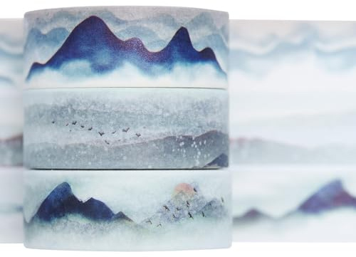 KAVI' S 3 Rotolo Simpatico Stampato Washi Tape Set Nastro Decorativo per Fai da Te, diari proiettili, pianificatori, Scrapbooking, Confezioni (Mountain Landscape)