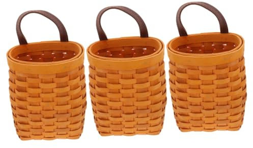 Zerodeko 3stücke Wandkorb Aus Holz Handgefertigter Organizer Für Obst Und Gemüse Tragbarer Aufbewahrungskorb Mit Ledergriffen Für Küche Bad Und Wohnzimmer Stilvolle Dekoration Für Ihr