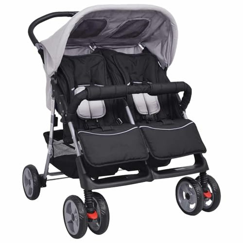 Rantry Mobile Passeggino Gemellare in Acciaio Grigio e Nero, Mobili per Interno Esterno Casa Soggiorno