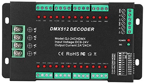 flexman Controller di Decodifica DMX512 a 24 Canali, Dimmer DMX DC 9~24V, Controller per Strisce Luminose RGB a Colori LED con DIP per Spettacoli di Luci Feste Discoteche Pub