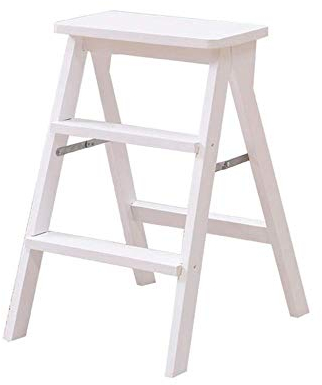 SORVA Tabouret échelle en Bois à 3 marches, escabeau Pliant Portable, Chaise d'escalier de Cuisine, de Bureau, sièges d'escabeau de sécurité (Blanc)
