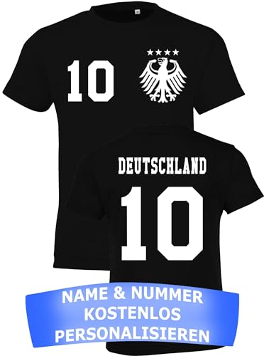 NIMAMA Kinder Jungen Deutschland Trikot EM 2024 Tshirt mit eigenem Namen + Nummer - Schwarz 10 Jahre (130/140)