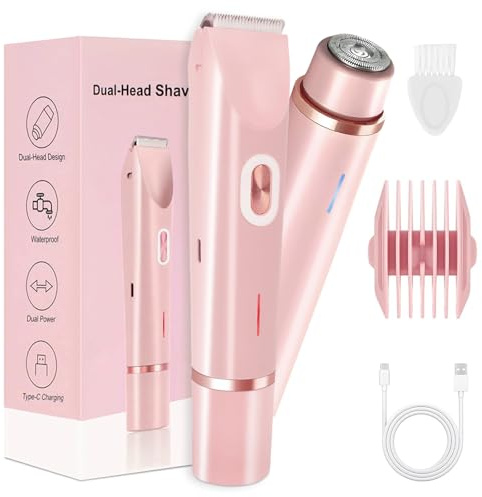 Intimrasierer für Frauen, Rasierer Damen Intimbereich, Dual-Head Trimmer IPX7 Wasserdicht Wiederaufladbarer Rasierer, Nass und Trocken für Intimbereich Gesicht Beine Körper