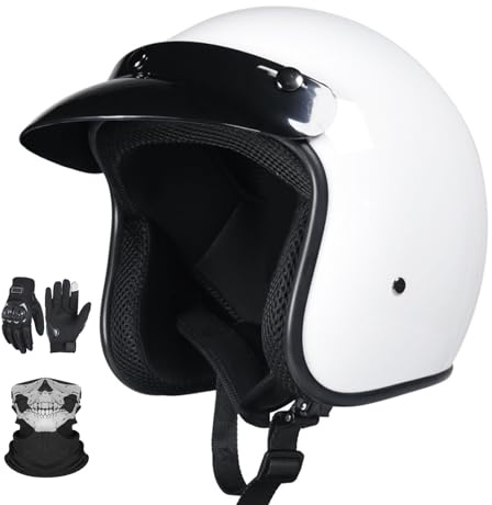 GNIUBBDB Casco Jet Moto Vintage 3/4 Medio Casco Casco Moto Abierto con Visera Solar Hombres y Mujeres Casco Ciclomotor Vintage para Scooter Cruiser Homologado ECE B,L (57-58cm)