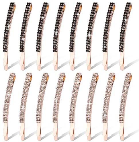 Newellsail Fermagli per Capelli Forcine con Strass Metallo Scintillante Cristallo Forcine Perni Accessori per Capelli Fermaglio per Donne e Ragazze 16 Pezzi (Bianco e Nero)