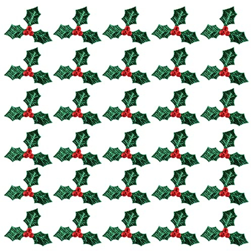 Cabilock 100Pcs Artificial Holly Berry Branches with Green Leaves 1.2In Christmas Embellishments for Diy Crafting Cake Toppers Holiday Decorations
