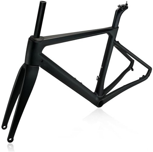HWEVDHJ 700C Carbon Rennrad Rahmensatz Pneumatik Gebrochener Wind Scheibenbremse Rahmen 46/48/50/52/54 cm Schnellspanner/Steckachse Rahmen Mit Vordergabel Interner Verlegung(Thru Axle,52cm)