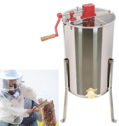 Extracteur de Miel à 3 Cadres, centrifugeuse à Tambour en nid d'abeille avec Couvercle Transparent, équipement de centrifugeuse de rucher avec Support réglable en Hauteur, pour Apiculteur Amateur