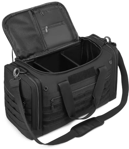 45L Gym Bag for Men & Women, Tactical Military Duffle Bag for Travel Weekender Gym Workout Deployment, Large Sports Bag for Hockey Football Baseball Soccer Basketball, Black, 45L US, 45l Sports Travel