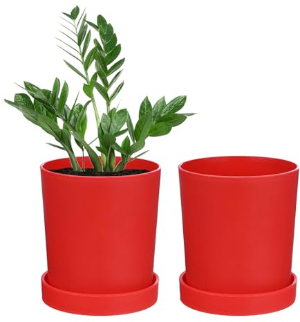 M METERXITY 2-Pack Macetas para Plantas, 4.5 Macetas de Plástico con Agujeros de Drenaje para Cactus/Suculentas/Macetas de Plantas Pequeñas/Hogar, Maceteros para Plantas de Interior [Rojo]