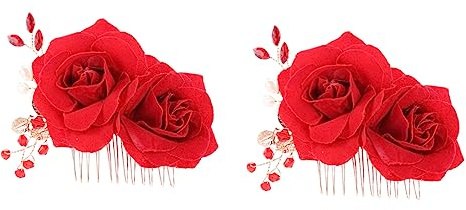 Healvian 2 Stück Blumen Haarkamm Mit Seitlichem Kamm Rot Imitation Rose Strass Dekor Haarschmuck Für Damen Und Mädchen Hochzeit Abschlussball Party
