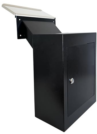 Plugsharge Through-The-Wall Drop Box with Rainproof Cover | Heavy Duty Through Wall Mailbox with 10-Inch Adjustable Chute | Rainproof Locking Drop Safe for Mail, Rent, Checks, Cash, and Keys, Black