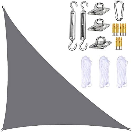 Waterproof UV Block Triangle Garden Sail Canopy Sun Shade Sail with Fixing Kit 3 Ropes Right Angle Design Sunshade Awnings for Outdoor Patios Grey 3m x 4m x 5m
