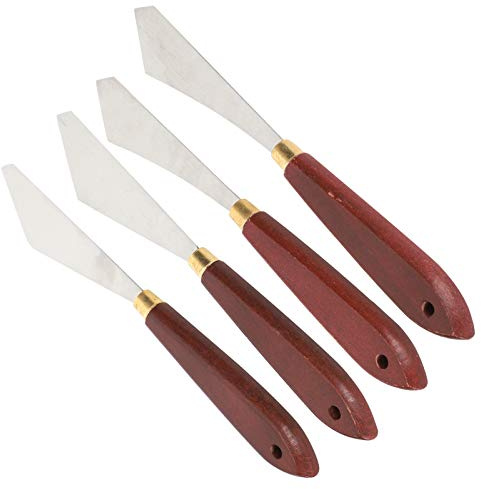 Set di Spatole in Acciaio Inossidabile, Lame Dritte, Manico in Legno, Raschietto Acrilico per Pittura a Olio, 4 Pezzi