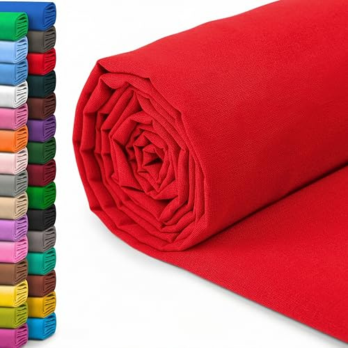 A-Express Tissu 100% Coton - 150cm (60 pouces) de Large - Tissu en Coton uni Au Mètre - Idéal pour Quilting, Couture, Confection de vêtements, Literie, Taies d'oreiller - Rouge 0,5 Mètre