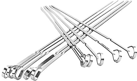 TOYANDONA 10pièces Lot De Brochettes Plates Acier Inoxydable Pour Barbecue Avec Crochet De Rangement Ustensiles Pour Grillades