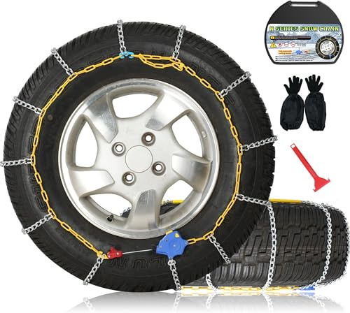 Auto Fixing Snow Chains, 2 x 12 mm, 30s Quick Installation of Tire Chains with Automatic Tensioner, Universal Emergency Tire Traction Chain for Cars, Pickups, and SUVs (HLN 120)