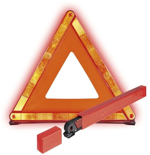 WALSER Triangolo di emergenza, triangolo di emergenza pieghevole con contenitore, triangolo di emergenza certificato ECE R27, segnaletica di pericolo rosso