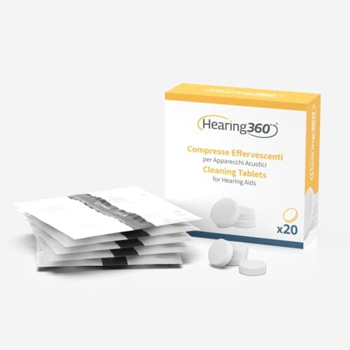 Hearing360 Tabletas efervescentes para audífonos, limpieza profunda e higienizante para cúpulas y tubos, comprimidos con oxígeno activo, dispositivo médico de clase I