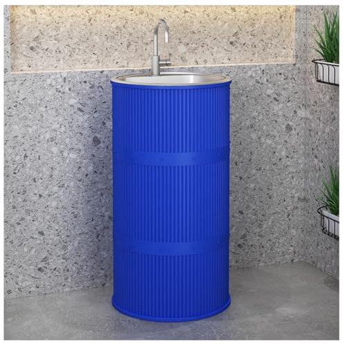 ZTGL Lavandino a Colonna Bagno con Lavabo in Acciaio Inox, Mobile Lavabo Indipendenti in Ferro Battuto, Lavabo su Piedistallo Bagno Industriale, Mobile Lavabo da Appoggio da Terra C,Without Storage