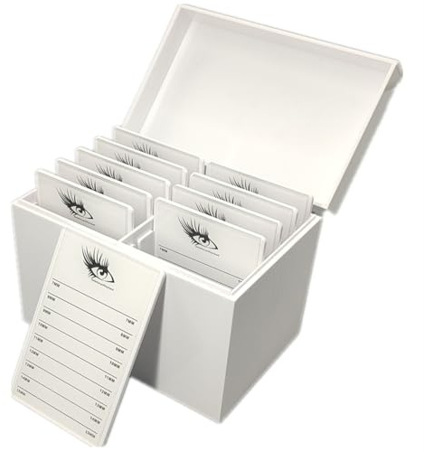 LIXIMMAZN 10 Layers Acrylic Eyelash Storage Box,Eyelash Holder Extension Tool,Makeup Organizer False Eyelashes Glue Pallet Holder, Grafting Eye lashes Close-Packed Display with 10 Pallets (White)