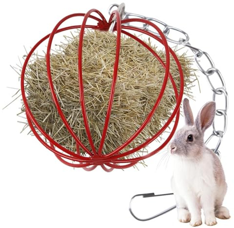 -Heu-Futterstation, Kleintier-Heuregal-Spender, hängender Gras-Futterball aus Metall mit Kauspielzeug-Funktion, Käfigzubehör für Kaninchen, Hamster, Chinchillas, Meerschweinchen, für Käfig,