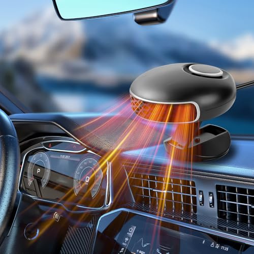 OBEST Radiateur soufflant de voiture 12 V, chauffage portable, dégivreur de pare-brise, purificateur d'air et ventilateur de refroidissement, chauffage avec allume-cigarette, installé sur le tableau