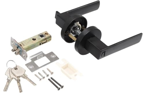 CGUOHU Manija De Puerta Con Cerradura Cerradura redonda for puerta interior con llave, for baño o dormitorio, manilla silenciosa, universal, de tres polos(Black)