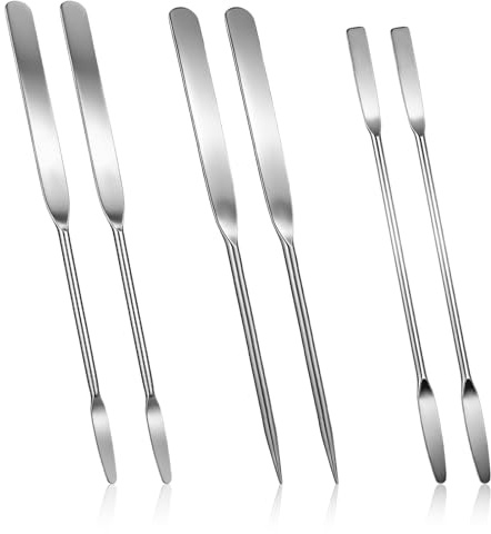 TIESOME 6 Pcs Metal Makeup Spatula, Stainless Steel Cosmetic Spatulas Kit | Double Ended Face Mask & Foundation Applicators, Small Micro Spatulas for Mixing Creams, Serums and Makeup