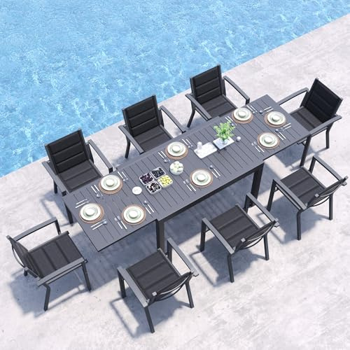 JUMMICO Garten Balkon Möbel Set Aluminium Leichtgewicht Stapelbare Stühle mit Textilpolster Stabil und Einfach Montiert,8 Personen Set