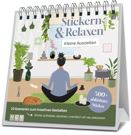 Kleine Auszeiten - Stickern & Relaxen: 500+ ablösbare Sticker + 10 Szenerien zum Gestalten I Stickerbuch für Erwachsene