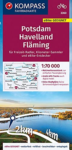 KOMPASS Fahrradkarte 3360 Potsdam, Havelland, Fläming 1:70.000: reiß- und wetterfest mit Extra Stadtplänen