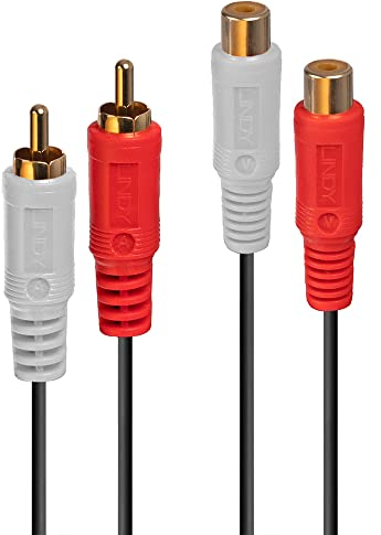 LINDY 35671 - Stereo-Audio-Verlängerungskabel 2 x Cinch-Stecker/Buchse – Audiokabel – 2 Meter, Weiss/opulenter Garten