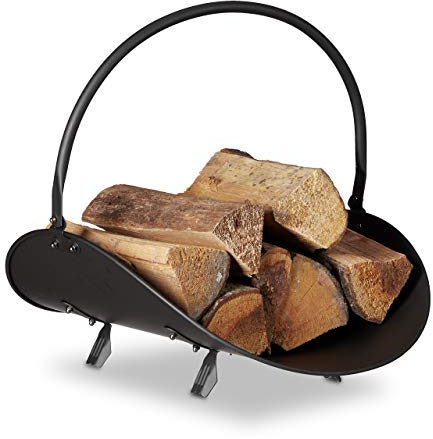 Relaxdays Cesto porta-legna da camino nero contenitore grande culla per legname metallo HxLxP 40 x 38 x 48 cm nero