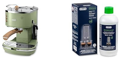 De'Longhi Icona Vintage ECOV 311.GR – Espresso Siebträgermaschine im RetroLook, Espressomaschine mit manuellem Milchaufschäumer, für Kaffeepulver oder ESE Pads, Grün mit DLSC 500 Entkalker