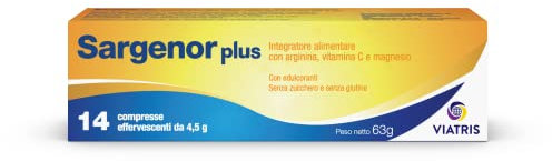 Sargenor, Integratore Alimentare con Arginina, Vitamina C e Magnesio, Utile in Caso di Stanchezza Fisica e Mentale, 14 Compresse Effervescenti, Confezione da 63 gr