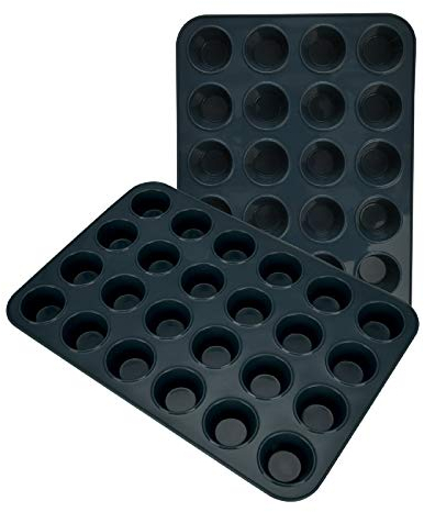 SUPER KITCHEN 2 Stück Mini Muffinform aus Silikon für 24 Muffins, Antihaft Muffinblech Antihaftbeschichtet Backblech Backform für Mini Cupcakes, Brownies, Kuchen, Pudding, 34 x 23 x 2,5 cm (Grau)