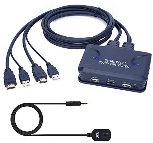 TCNEWCL 4K HDMI USB KVM Switch 2 Port | KVM Selector with 1.2M HDMI&USB Cable, for 2 Computers Sharing 1 Monitor and Mouse Keyboard