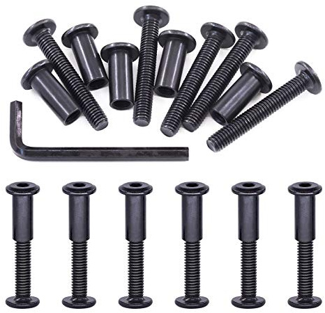 Swpeet - 25 piezas de pernos de casquillo de accionamiento hexagonal negro M6 x 40 mm de acero al carbono, tuercas de barril surtidas con 1 pieza de llave Allen, poste de tornillo para muebles
