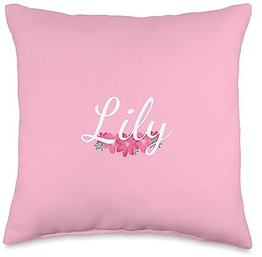 Custom Lily Gifts & Designs for Girls Custom Lily Gift Personalized Name Flowers Floral Pink Throw Pillow, 16x16, Multicolor
