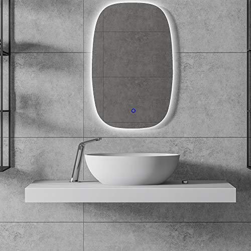 BERNSTEIN - Vasque Lavabo Ovale Blanc mat à poser 53x31x17cm + Bonde pop-up sans cache, Lave main fonte minérale - Design, Robuste & Durable - RELAX