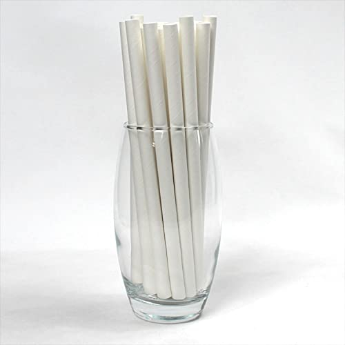 White Paper Straws (8mm x 200mm) - Pack Size 250 - FSC Certified/Food Safe/PFAS Free/Biodegradable/Eco-Friendly/Durable/Ideal for Milkshakes & Smoothies
