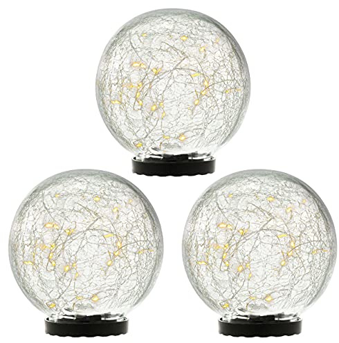 3er Set Solarlampen Glaskugel 25 SMD-LEDs inkl. Solarmodul Dauerbetrieb Glas warm weiß 15 cm Gartendekoration Außenbeleuchtung Deko