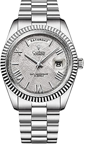 CADISEN Automatik Uhr Herren Mit Gangreserve Automatik Saphirglas Wasserdicht Edelstahlarmband (Asche)