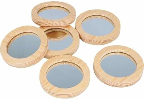 Artemio Set von 6 hölzernen Taschenspiegel - 7,5 x 1 cm