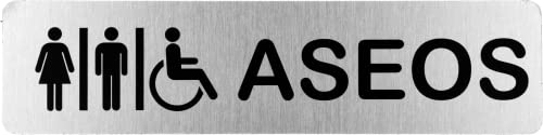 MovilCom® - Segnale informativo in acciaio inox ASEOS UOMO DONNA E MINUSVALIDI 200X50mm
