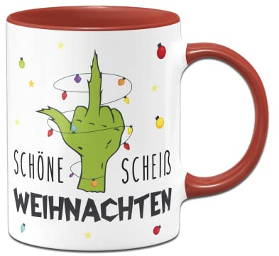 Tassenbrennerei Grinch Tasse mit Spruch Schöne S Weihnachten - Weihnachtstasse lustig - Anti Weihnachten Deko (Rot)