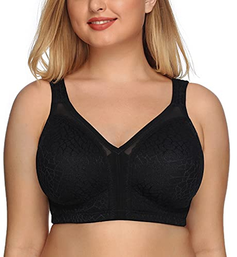 DotVol Reggiseno Base in Pizzo e Taglia Grossa Coppa Completa Non Schiuma Reggiseno Senza Fili Nero 4E