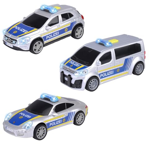 Dickie Toys - Polizeiauto Police Unit - Spielzeugauto für Kinder ab 3 Jahre, Auto mit Friktionsmotor, Licht & Sound, zufällige Auswahl aus 3 Modellen (Porsche, Mercedes-Benz oder Citroën)
