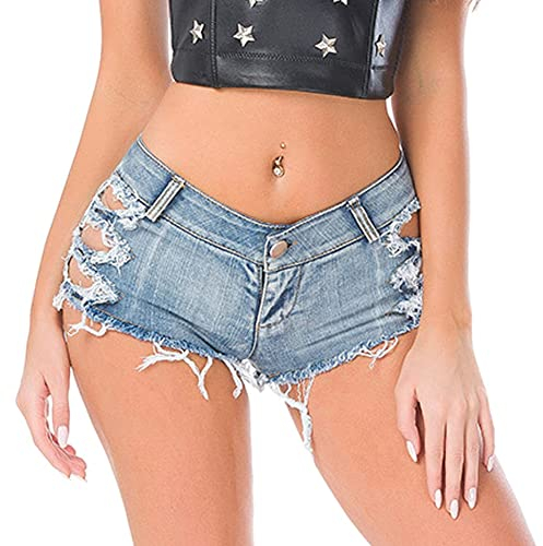 ODIZLI Jeans Shorts Damen Sexy Hotpants Denim Destroyed Mini Tight Bikini Shorts Frauen Kurze Hose Sommer Jeanshose Hot Pants Pole Dance 90er Jahre Rave Festival Techno Outfit Blau#1 M